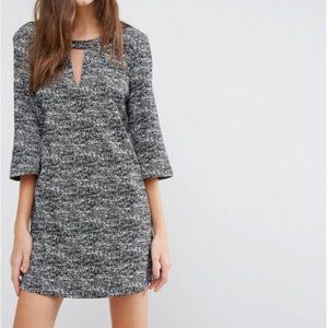 BCBGeneration Women's A line Dress with Cut Out Neck White Black Print